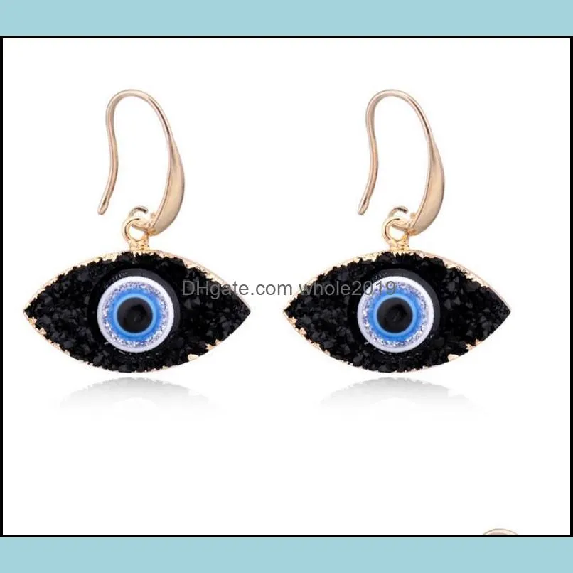 blue inspired evil eye druzy drusy pendant necklace earrings jewelry set resin quartz crystal fashion for women