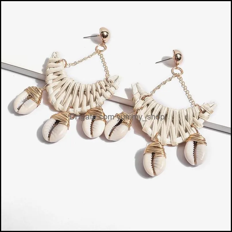 rattan earrings statement earrings handmade straw wicker woven shell pendant female boho 12pcs