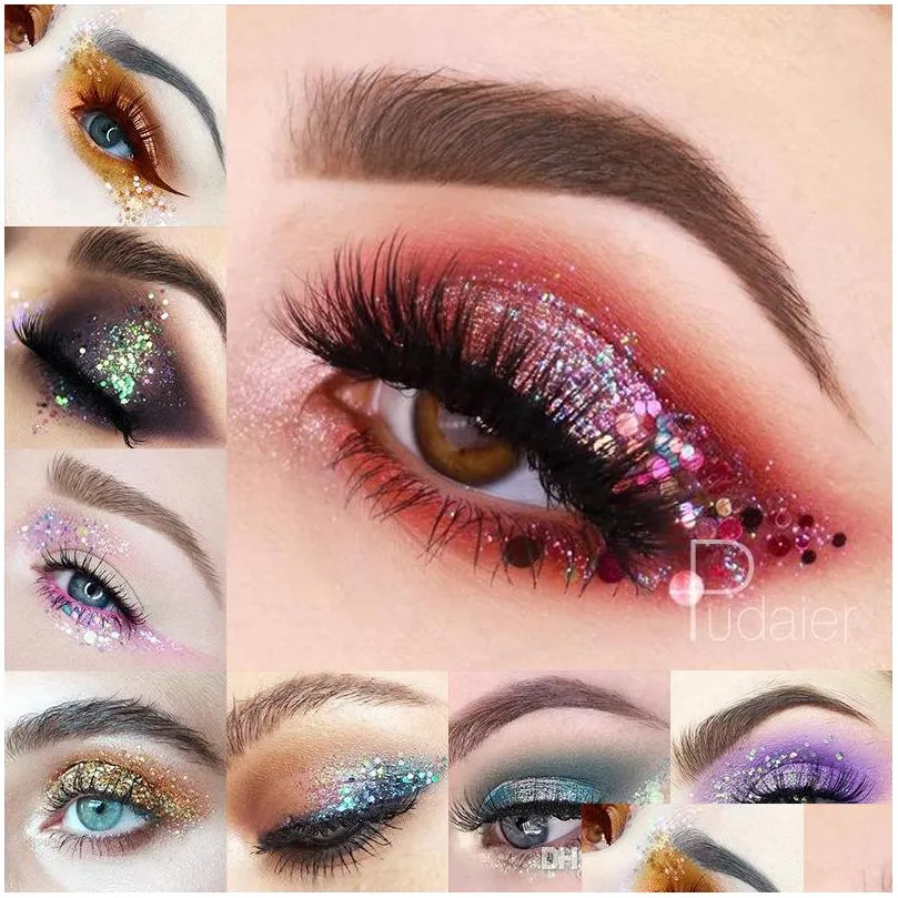 pudaier 34 color glitter eyeshadow sequins gel sparkly eye makeup shiny body sequins nails art diy shadow pallete