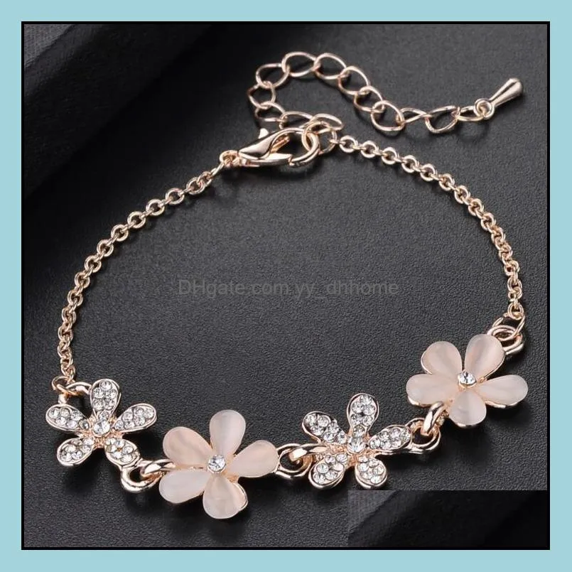 women flower link anklet bracelets cat eye opal chain anklets fashion charm popular trendy accessories bangles jewelry