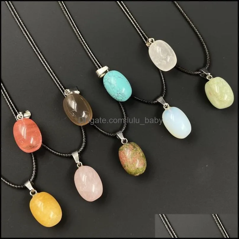 oval semiprecious stone healing crystal energy quartz pendant necklaces fashion women men jewelry wholesale