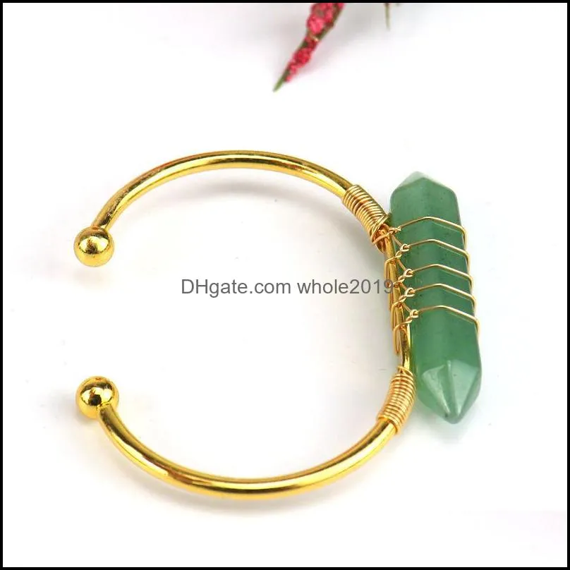 hexagonal point gemstone cuff bracelet for women girls handmade gold wire woven lift of tree healing chakra crystal friendship bangle charms