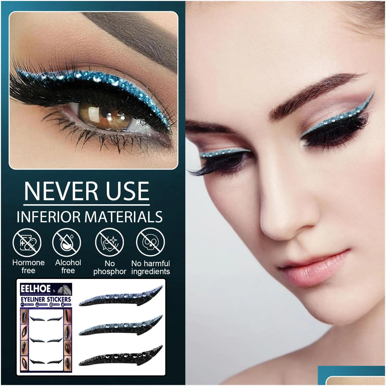 3 pairs/set waterproof eyelid line stick reusable diamond glitter eyeliner sticker double eye makeup selfadhesive cosmetics