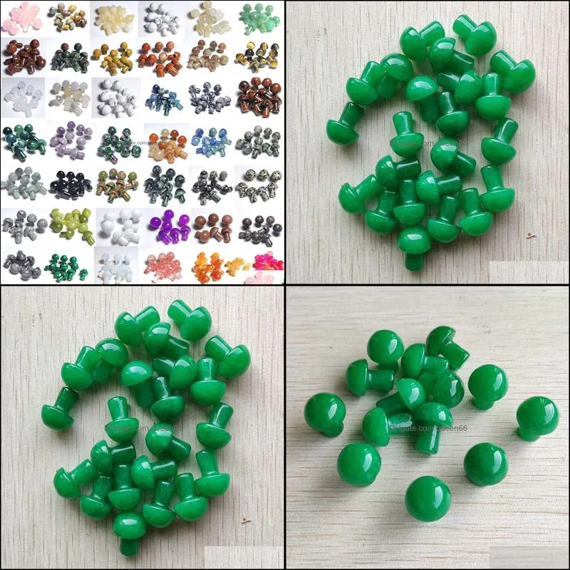 2cm carved mini mushroom stone statue ornament green crystal stones home decor gift jewelry making pendant wholesale