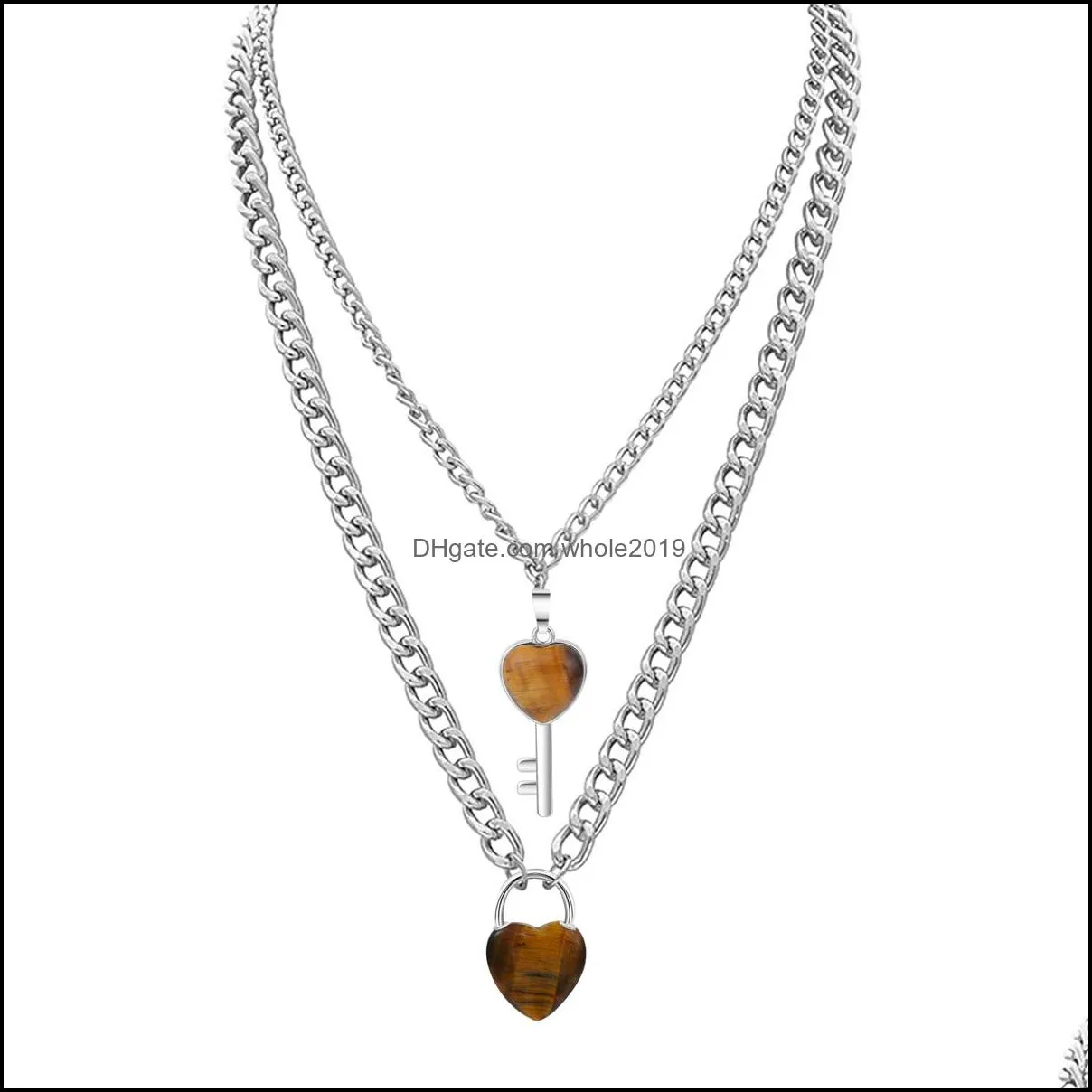 dainty layered love heart lock and key choker jewelry for men girl boys women gemstone pendant chain necklace girls