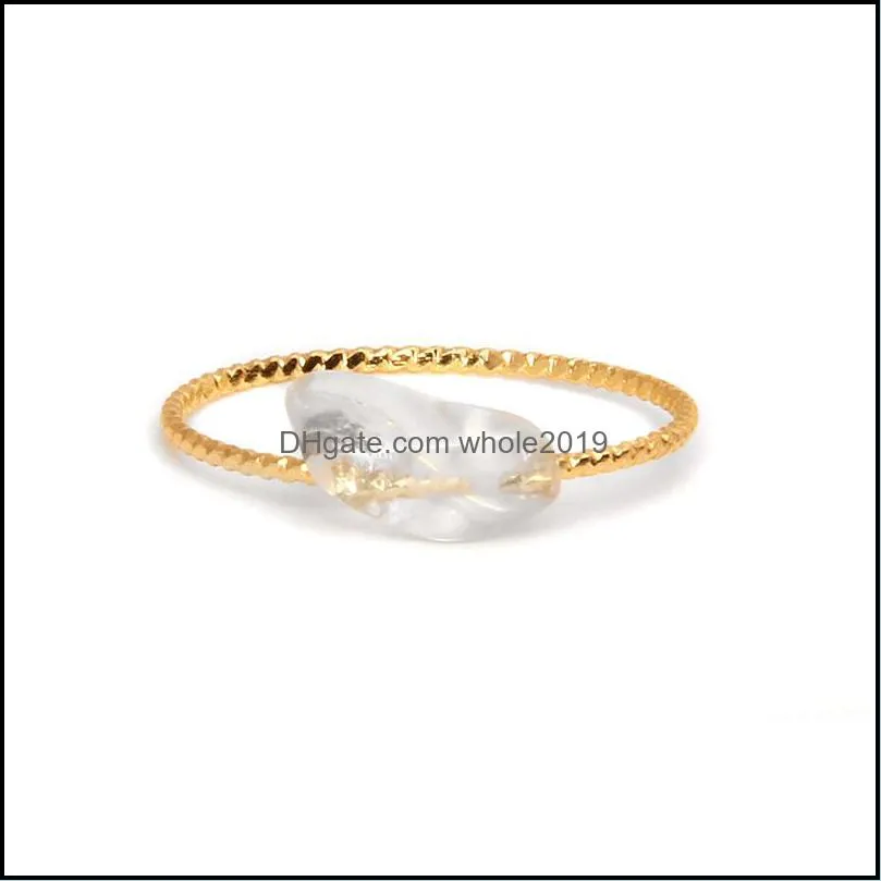 bohemian handmade natural stone ring women gold vintage quartz irregular beads finger ring female healing reiki jewelry