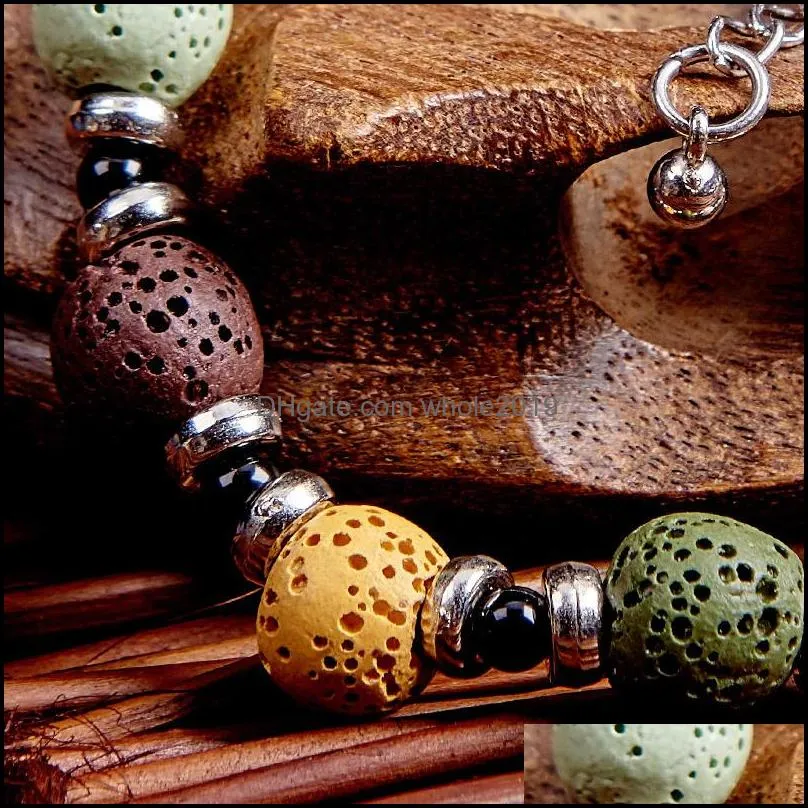 colorful lava stone beads strand bracelet friendship bracelets adjustable rope essential oil diffuser women jewelry gift