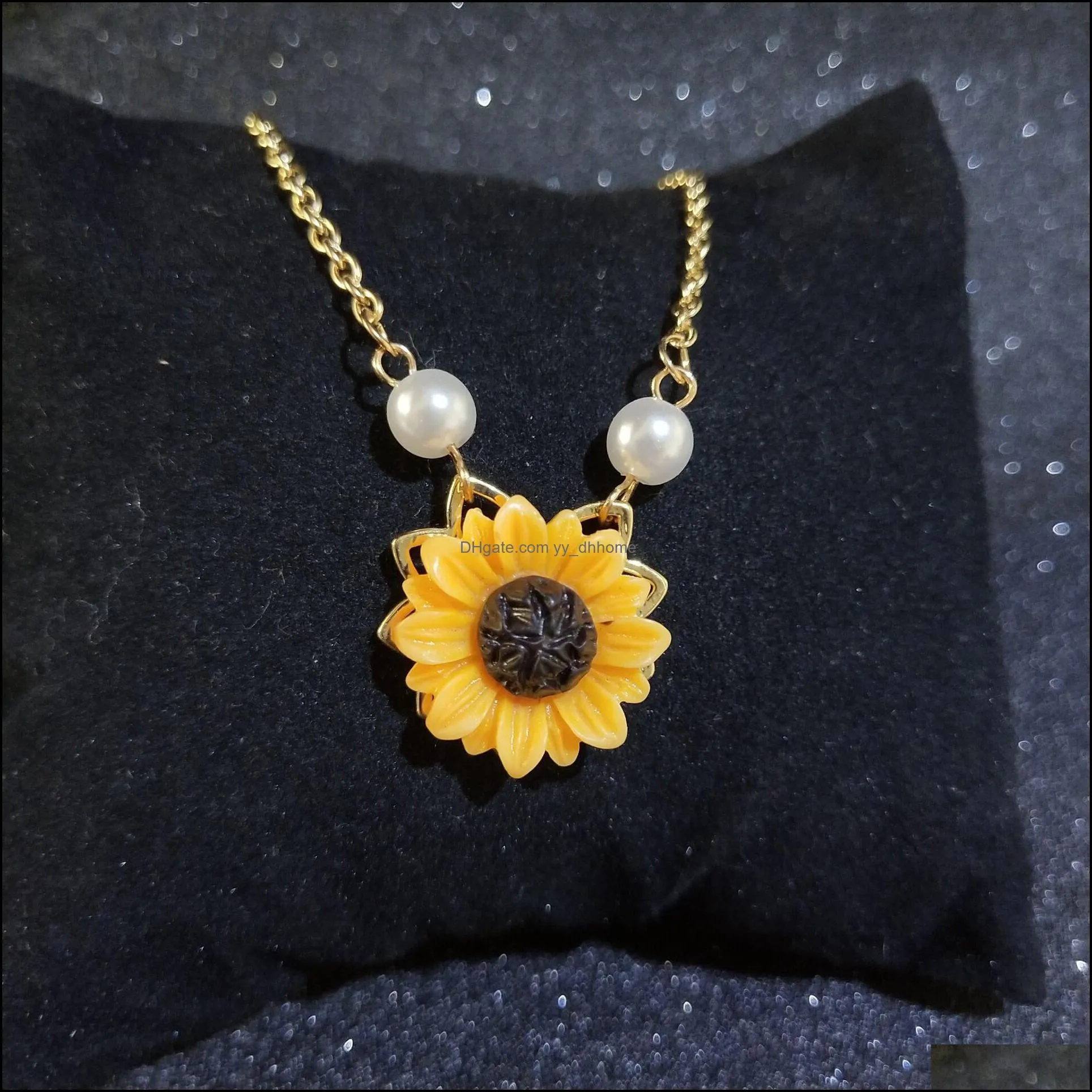 sunflower pendant necklace gold choker necklaces pearl neck chain fashion personalized accessory jewelry for women and girls