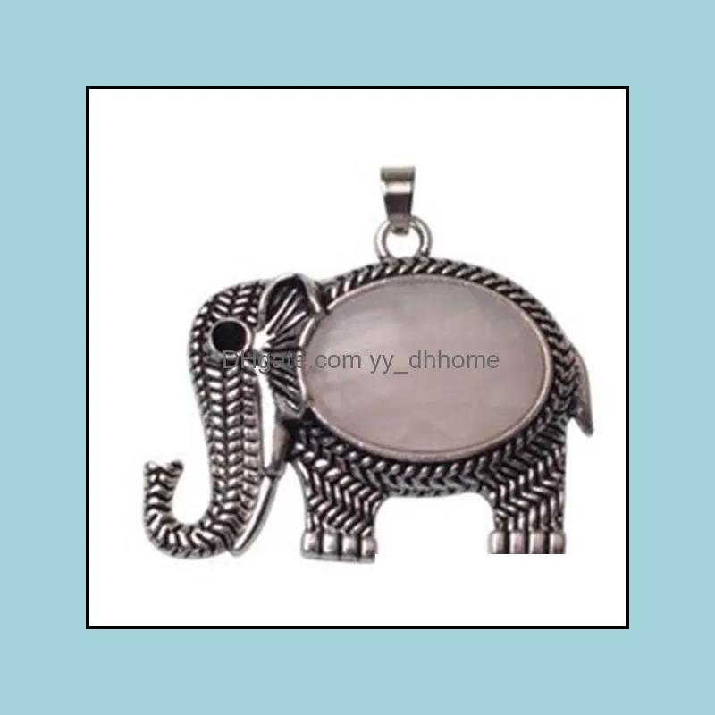 elephant gemstone jewelry pendant silver plated cute necklace men and women simple 12pcs