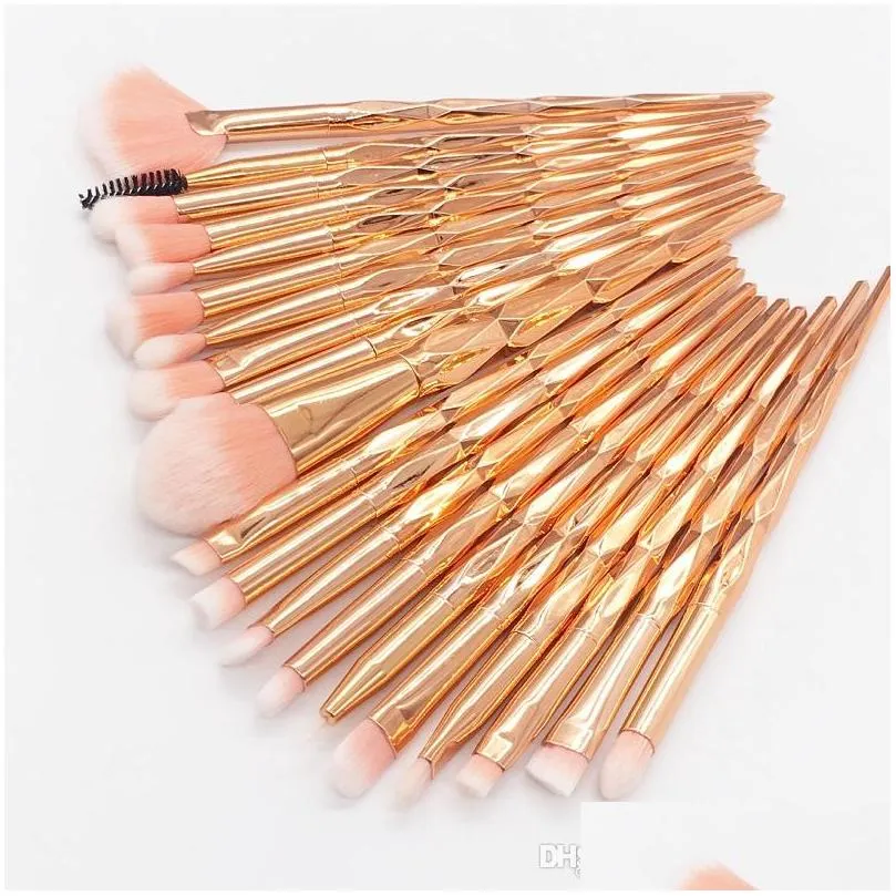 20pcs diamond transparent color makeup brushes set makeup tool foundation powder concealer blending contour cosmetic