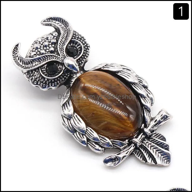 owl shape pendant chakra stone gemstone pins natural healing crystals brooches vinage jewelry