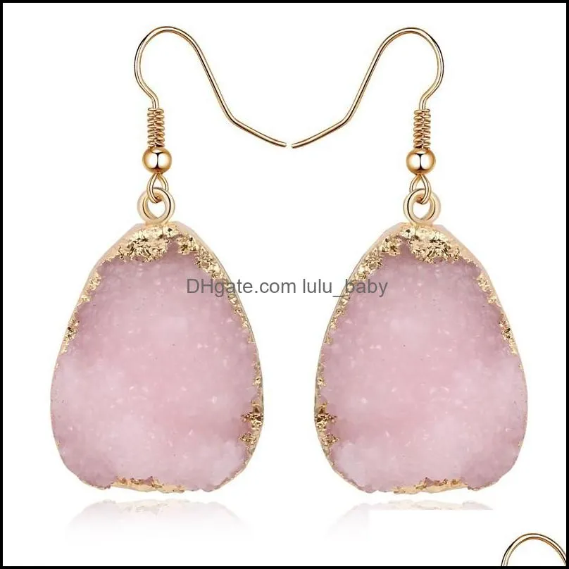 simple druzy drusy waterdrop charms earrings resin handmade gold earings for women party birthday gift