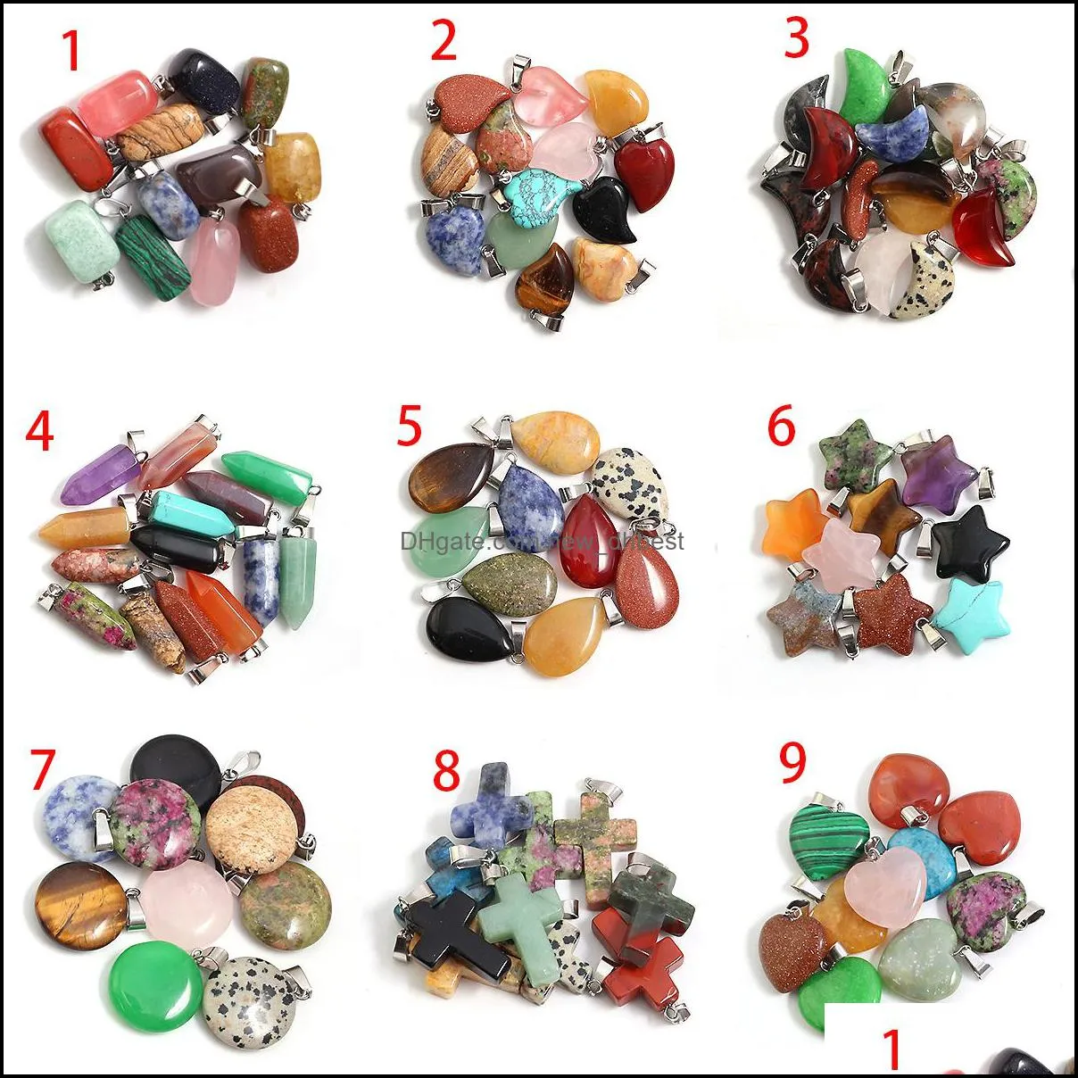 mixed shape natural stone charms cross heart star pendant healing fashion beads wholesale lot for jewelry making charms earring