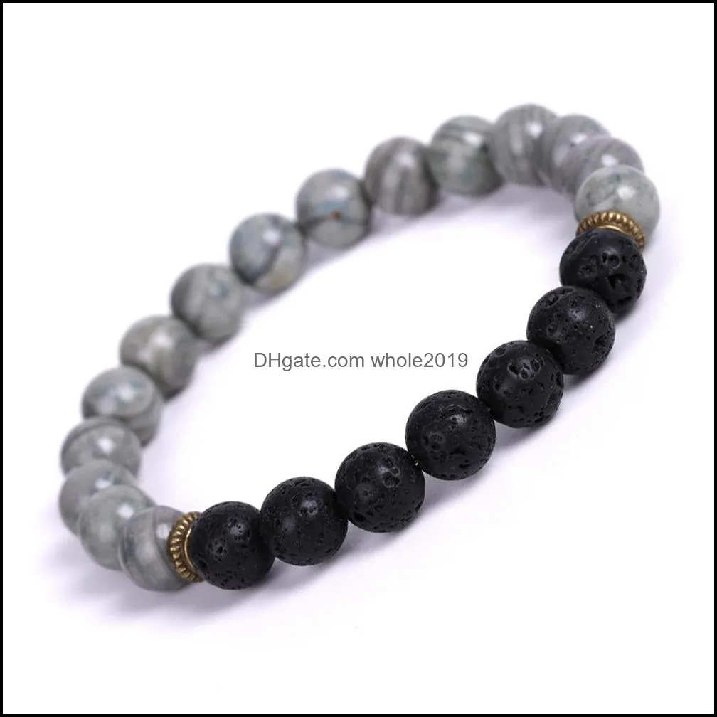 wooden grainy beaded strand bracelet black lave stone volcanic essential oil diffuser chakras bracelets friendships jewelry for women