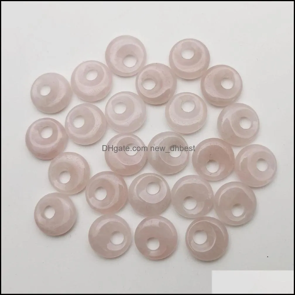 natural rose quartz stone pink gogo donut charms pendants beads 18mm for jewelry making wholesale