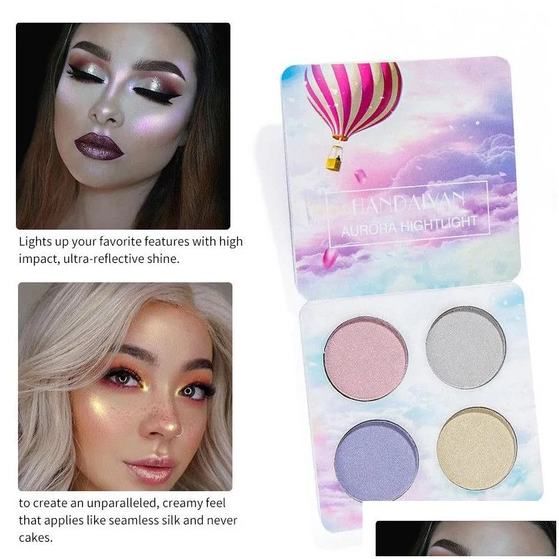 handaiyan 4 colors highlighter palette makeup powder illuminator brighten contour corrector shimmer eyeshadow palette set