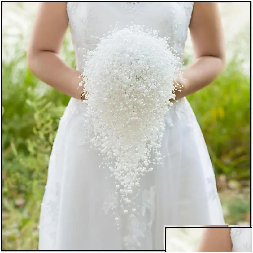 Wedding Flowers Wedding Flowers Luxury Bride Bouquet Marriage White Flower Bridal Pearl Handmade Waterfall Drop Delivery 2022 Party