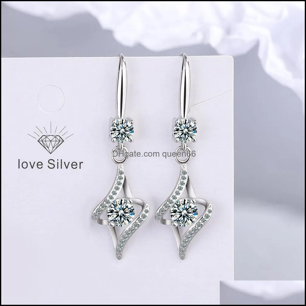s925 stamp silver plated earrings love heart charms zircon earring jewelry blue pink white shiny crystal hoops piercing earrings for women wedding party