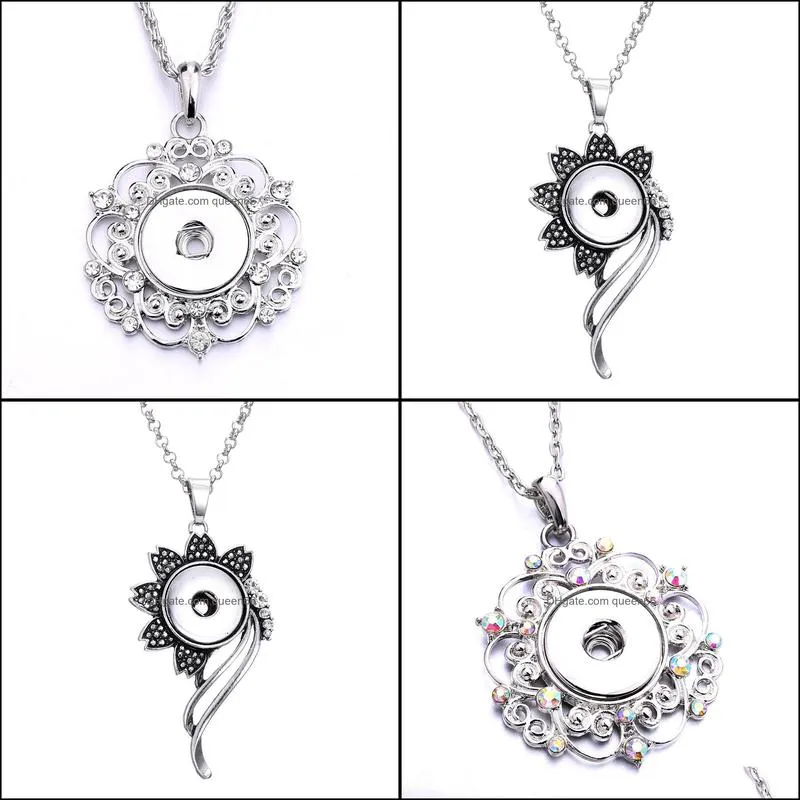 snap button jewelry rhinestone retro flower pendant fit 18mm snaps buttons necklace for women noosa d068