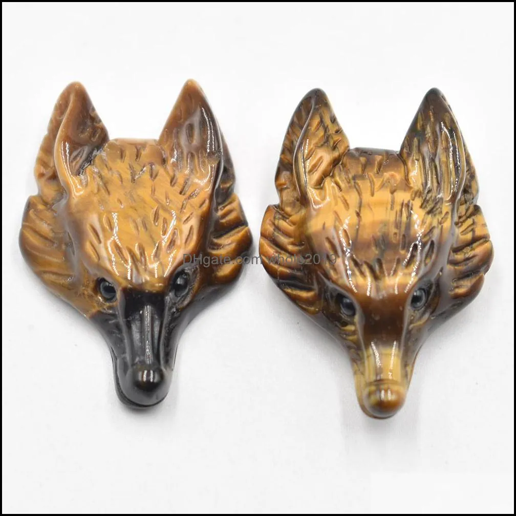 carved wolf head statue natural stone decoration quartz polished healing crystal home ornament reiki trinket collection