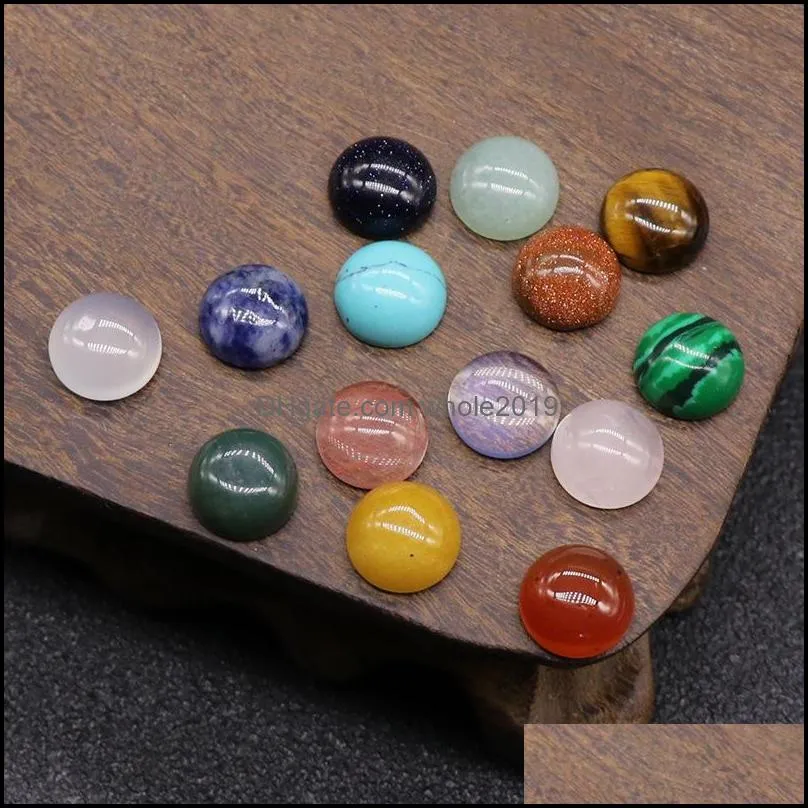 10mm flat back assorted loose stone round shape cab cabochons beads for jewelry making healing crystal wholesale