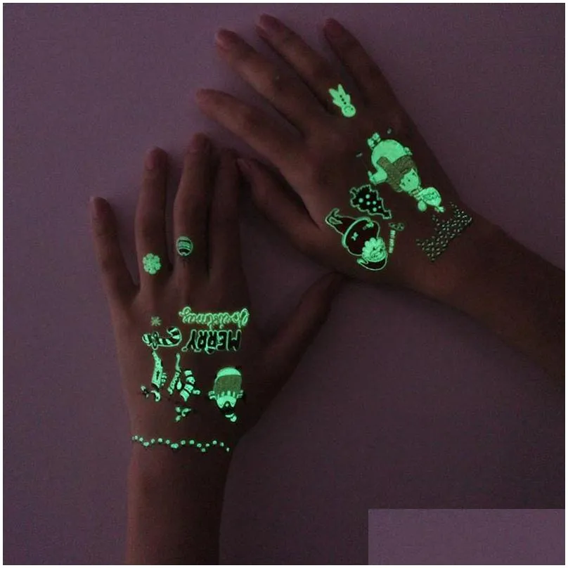 christmas luminous tattoo for kids fake tattoos glowing in dark waterproof temporary tattoo stickers xmas decorations