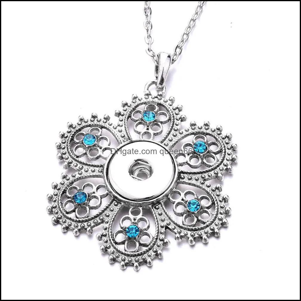 snap button jewelry blue white zircon flower pendant fit 18mm snaps buttons necklace for women noosa d082