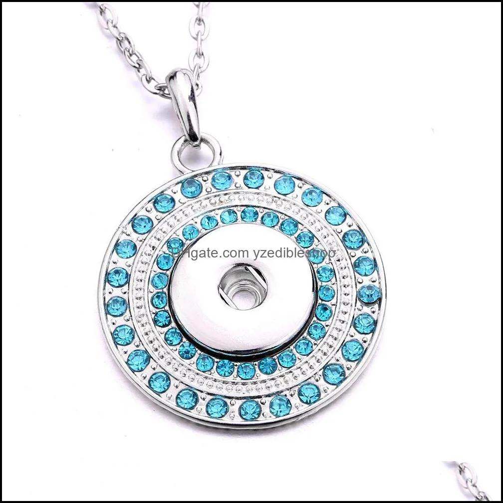 fahion silver snap button charms jewelry zircon round shape pendant fit 18mm snaps buttons necklace for women noosa