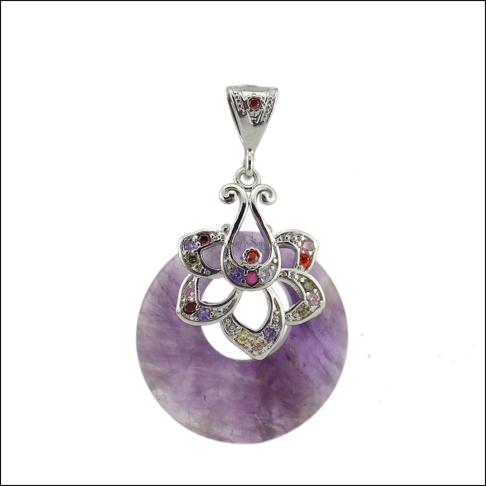 agate donut pendant circle stone pendants jasper crystal with diamond zircon flower gemstones beads healing crystals