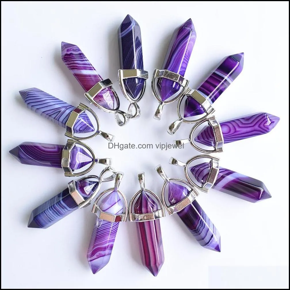 purple stripe agate stone pillar shape charms point chakra pendants for jewelry making