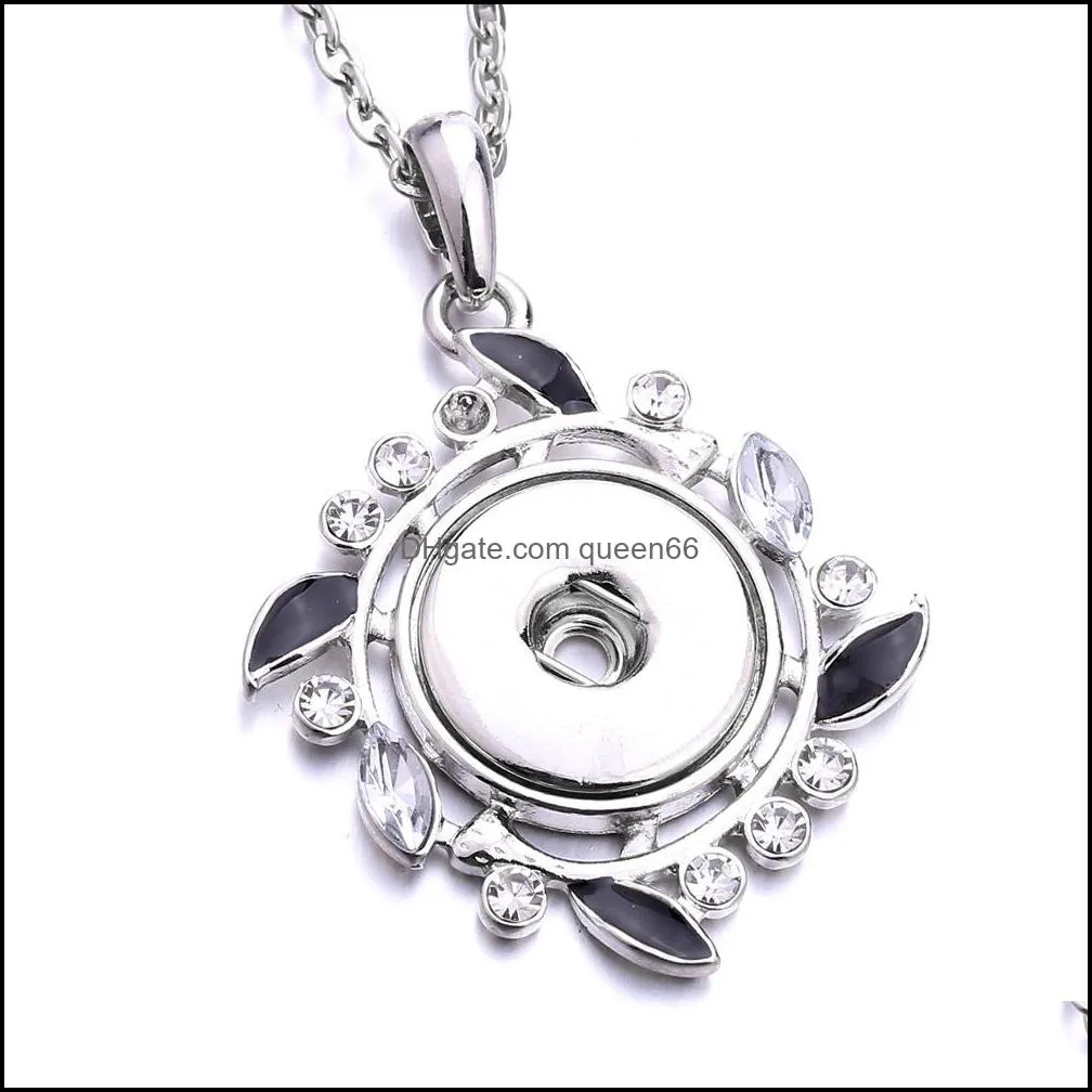 snap button jewelry blue white zircon flower pendant fit 18mm snaps buttons necklace for women noosa d082