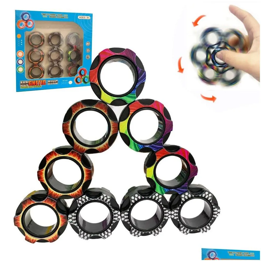 Decompression Toy Finger Magnetic Ring Fidget Toys Colorf Rings Great For Training Relieves Reducer Autism Anxiety Color2 D Toptrimmer