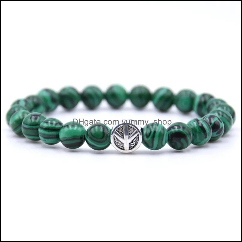 10pc/set peace sign bracelet classic natural stone bead bracelets for men women for gift