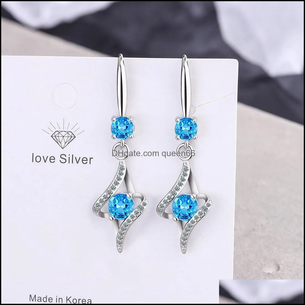 s925 stamp silver plated earrings love heart charms zircon earring jewelry blue pink white shiny crystal hoops piercing earrings for women wedding party