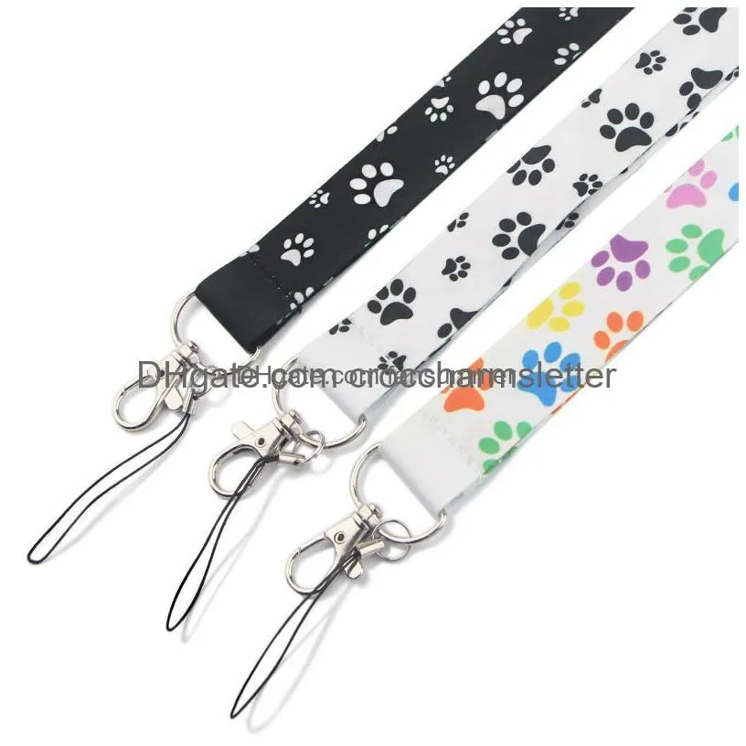 shoe parts accessories lb2234 cartoon dog paw print keychain lanyard for key camera whistle id badge holder cell phone neck strap ha