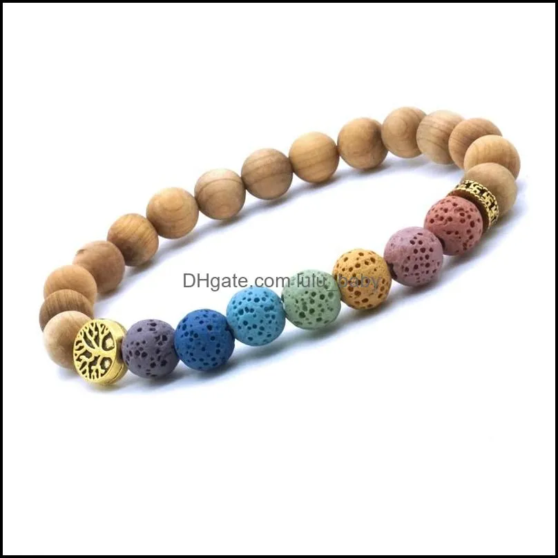 wooden beads tree of life 7 chakras strand bracelet lava stone essential oil diffuser bracelets buddha energy yoga women men jewelry