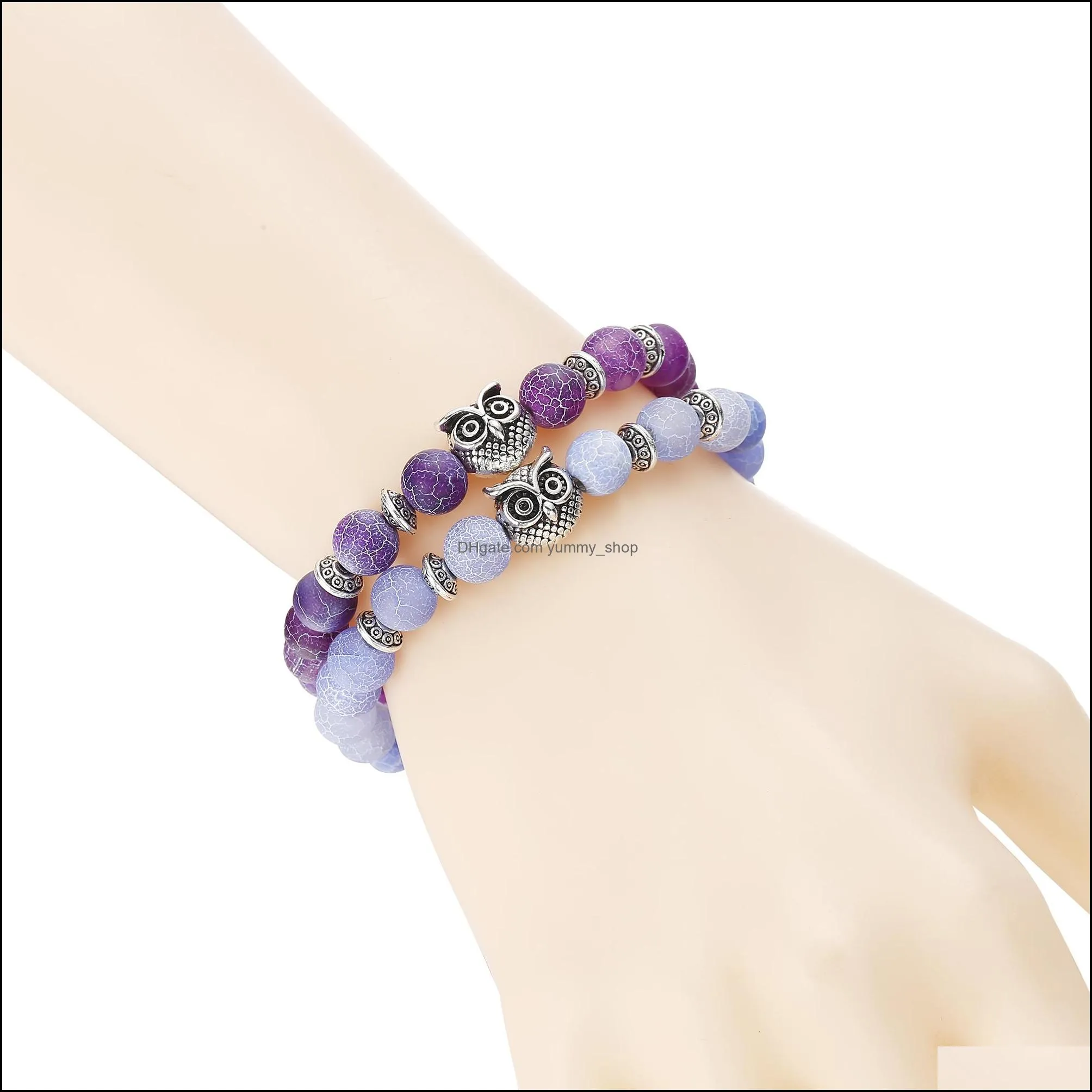 inner peace heart healing amethyst stone owl beaded strands hand bracelet 8mm energy beads purple gemstone silver for women and men