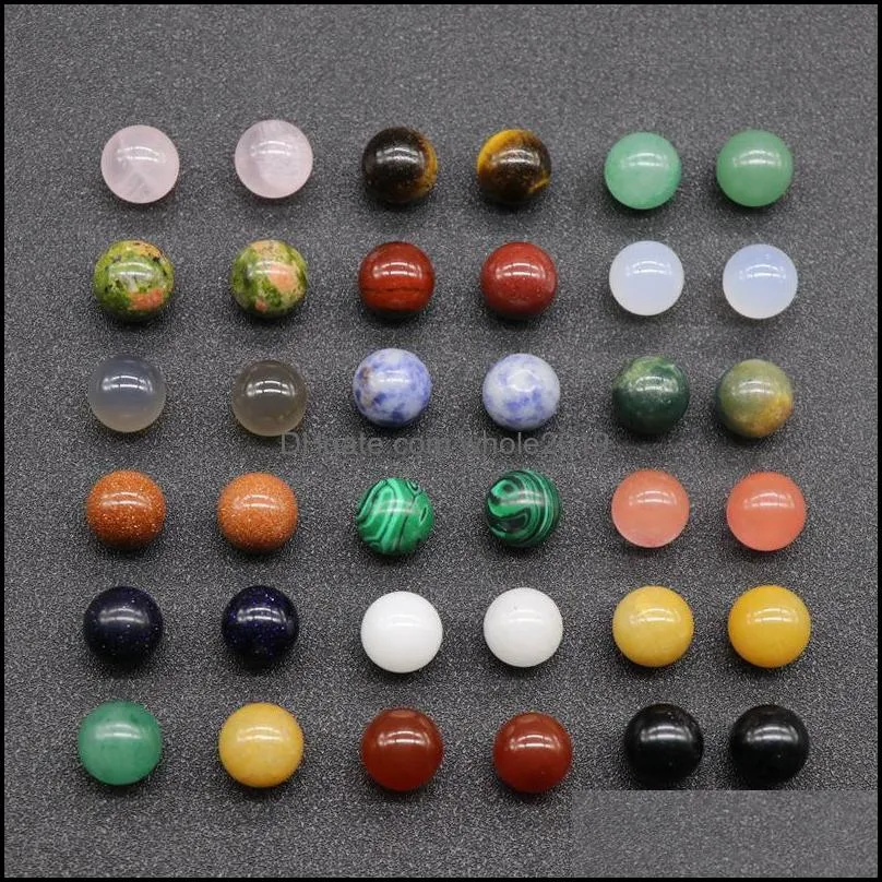 nonporous 12mm round ball no hole loose beads 7 chakras stone charms healing reiki rose quartz crystal cab for diy making crafts decorate jewelry