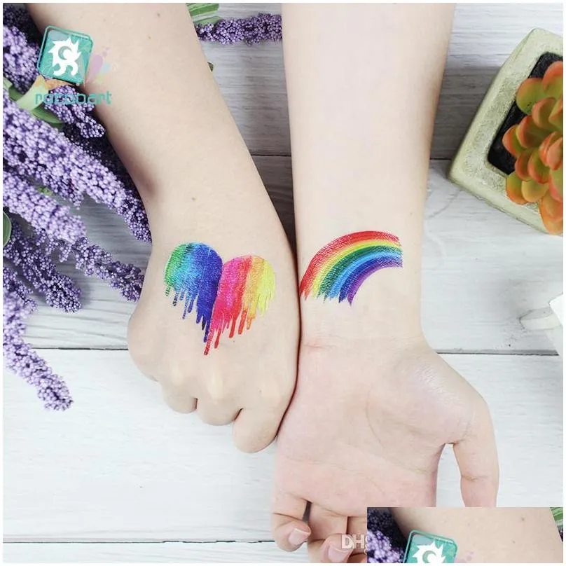 waterproof rainbow tattoo sticker rainbow face sticker sports club camouflage stripe love sticker tattoo party decoration