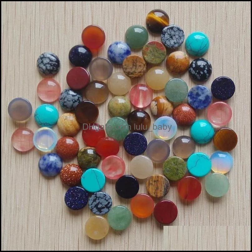 12mm assorted natural stone flat base round cabochon green pink cystal loose beads for necklace earrings jewelry clothes accessories making