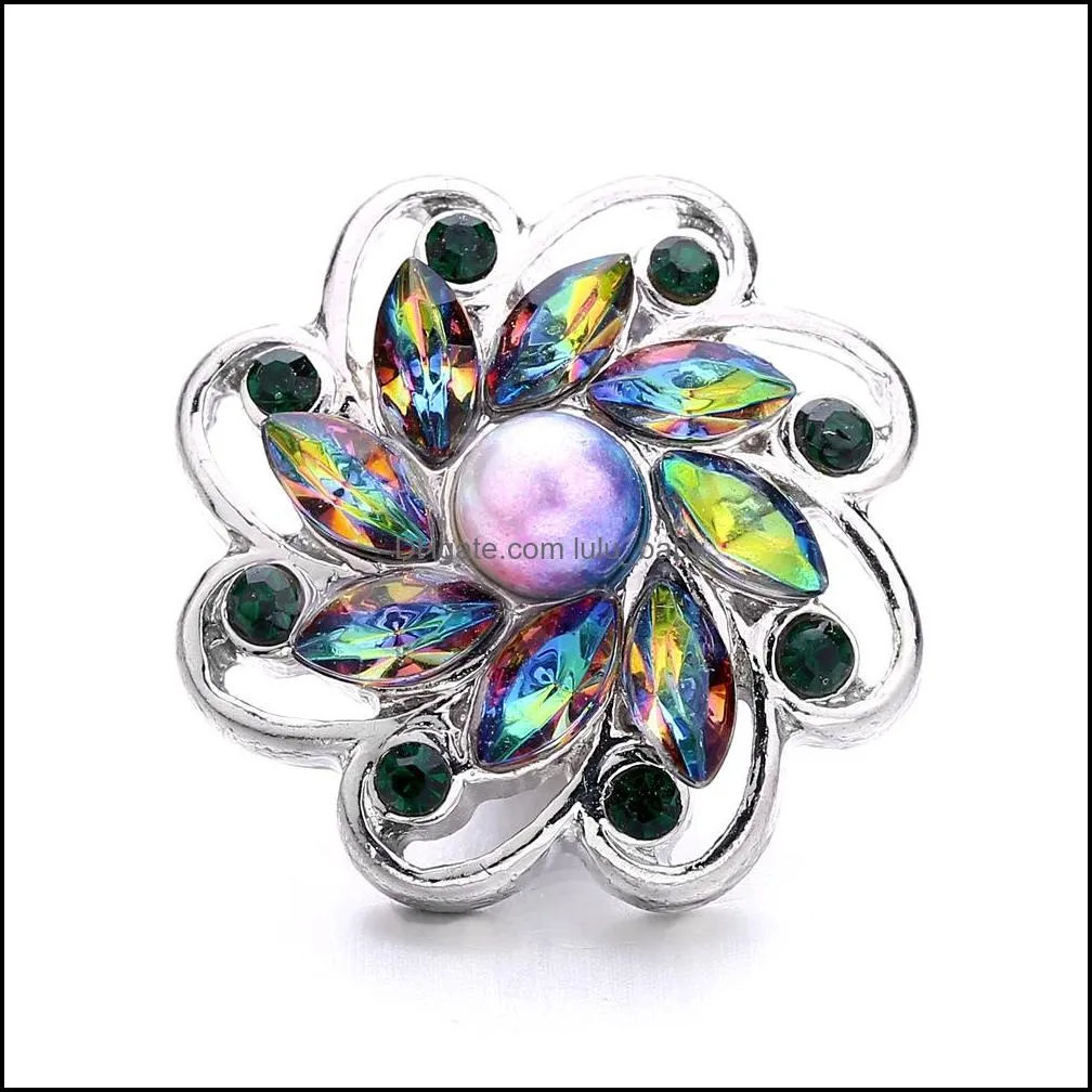 rhinestone flower snap button jewelry components silver 18mm metal snaps buttons fit bracelet bangle noosa b1221