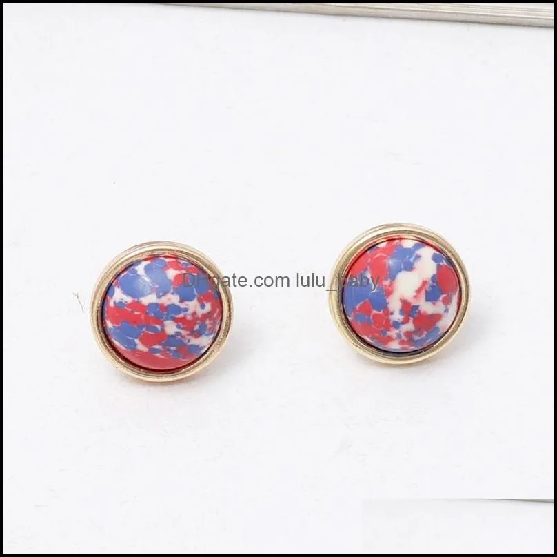mini natural stone stud earrings round leopard print woven studs for women jewelry gift high quality