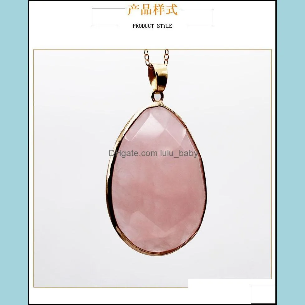 waterdrop natural healing stone pink crystal necklace rose quartz chakras pendant for gift jewelry