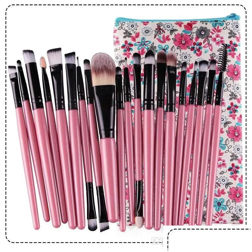 professional 20pcs makeup brush set wood handle makeup toiletry kit wool make up brush set with holder bag