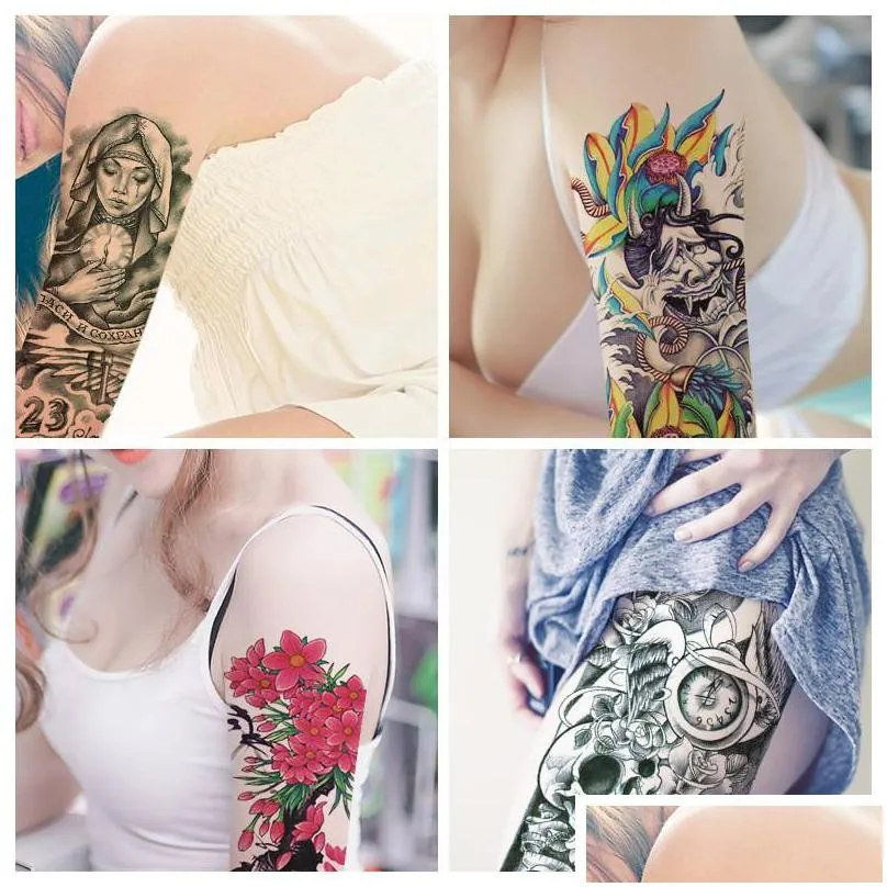 y waterproof full arm sleeve temporary tattoo sticker large skull tatoo stickers fake fattoos for men women