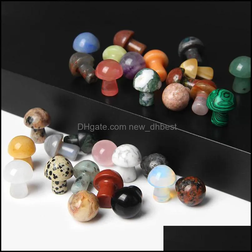 polished natural stone carved crystal mini mushroom healing reiki mineral statue crystal ornament home decor gift mix colors
