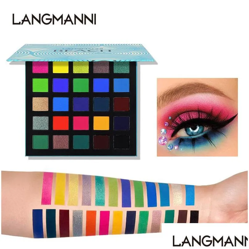 langmanni 25 color matte pearlescent eyeshadow palette long lasting natural makeup shimmer glitter eye shadow