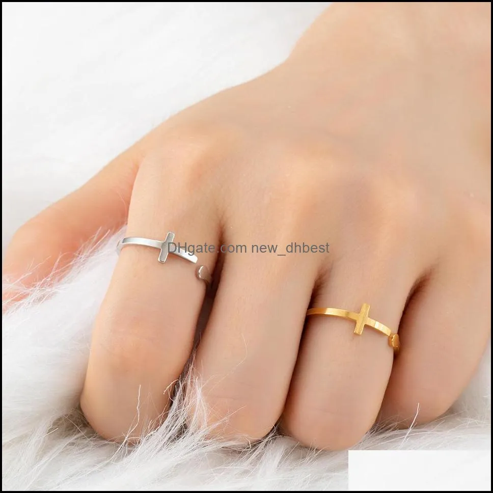 cross shape stainless steel ring minimalist geometric knuckle rings for women finger ring bagues femme party jewelry gifts