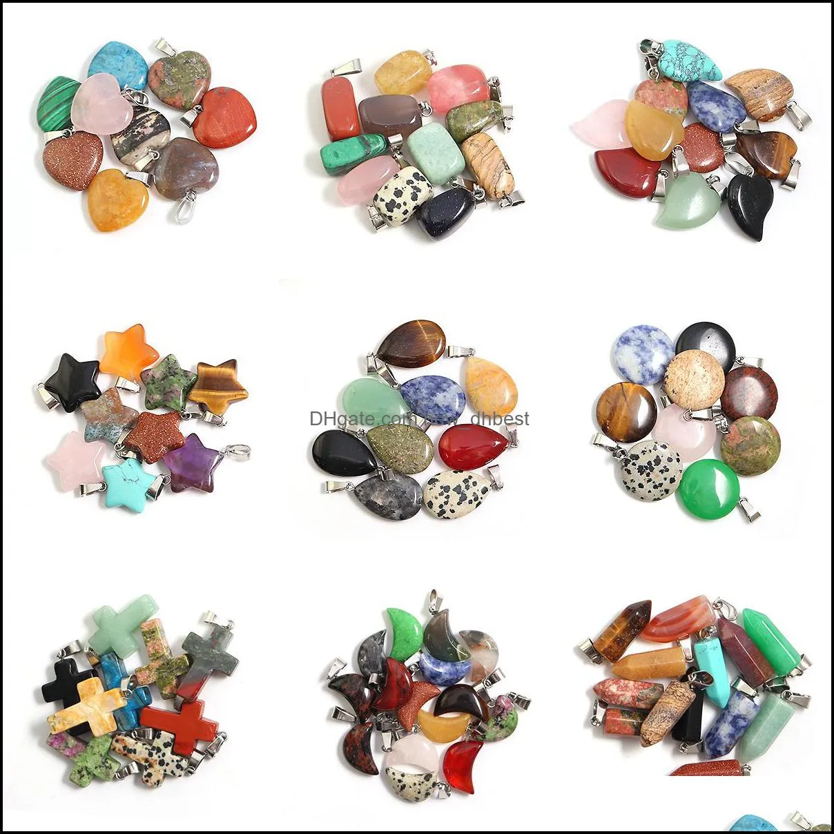 mixed shape natural stone charms cross heart star pendant healing fashion beads wholesale lot for jewelry making charms earring