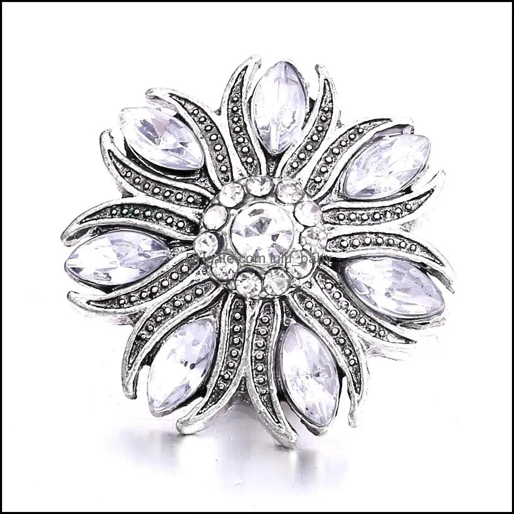 retro flower crystal snap button jewelry components silver 18mm metal snaps buttons fit bracelet bangle noosa b1232